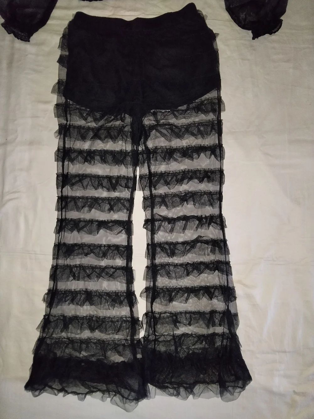 Bershka Black Sheer Ruffle Mesh Two-Piece Set